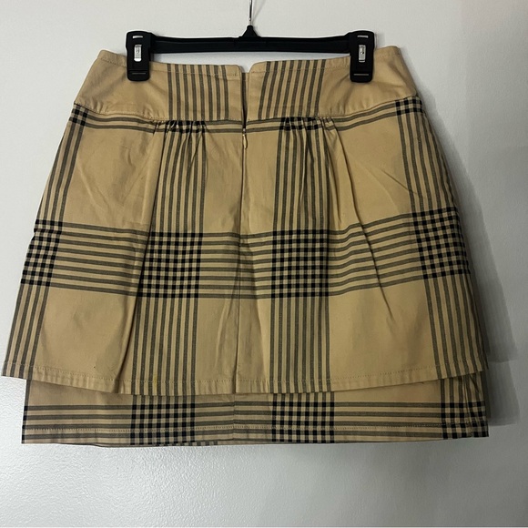 Tulle Beige Black Plaid Layered Wrap Peplum Mini Skirt - Picture 4 of 5